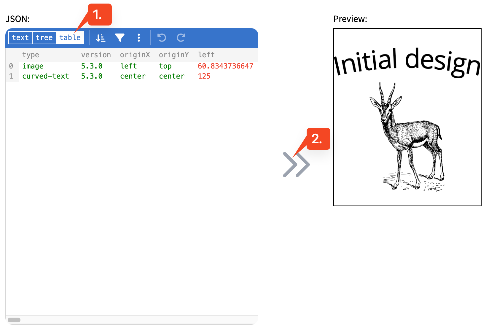 JSON table mode