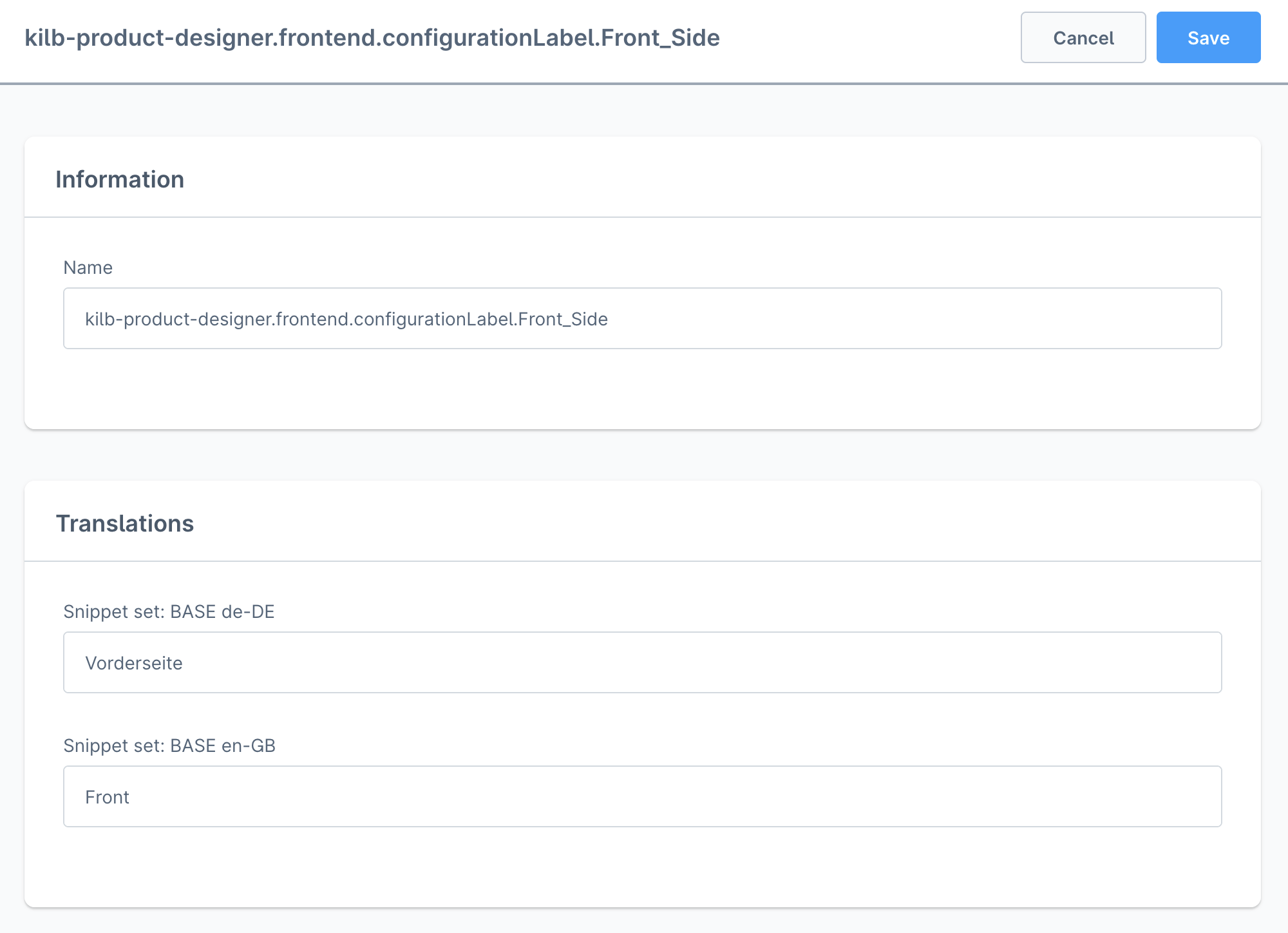 Configuration label translation